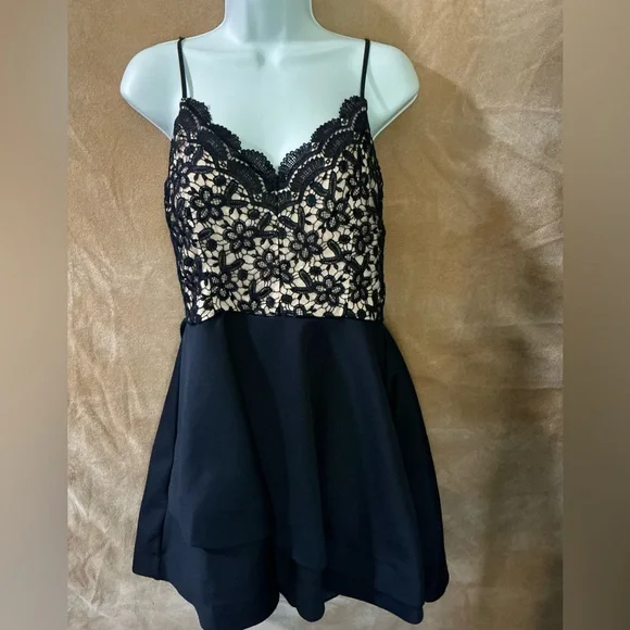 Navy‎ Lace Overlay Dress - Picture 2 of 13